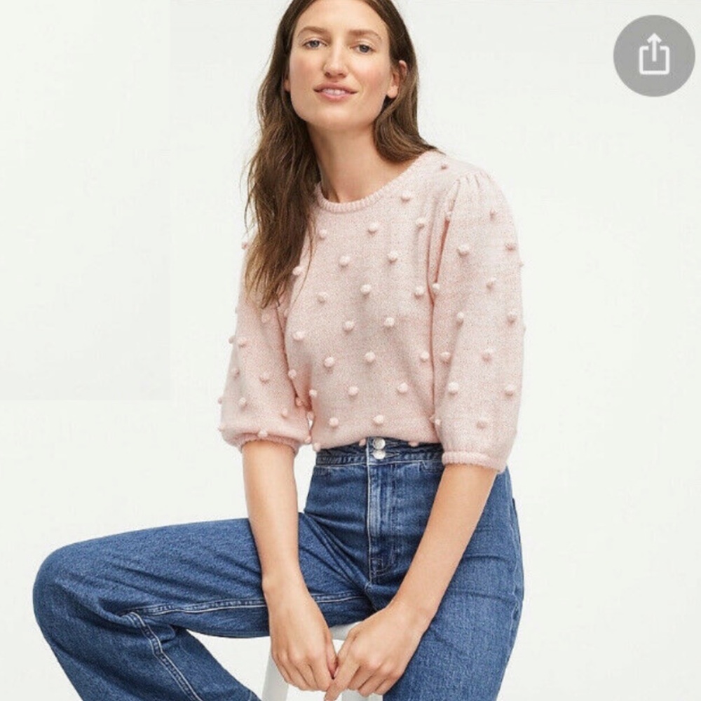 DEMYLEE x J.Crew Puff Sleeve Pom Pom Sweater in Pink Size Medium